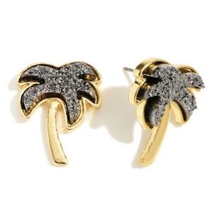 Palm Tree Hematite Druzy Stud Earrings